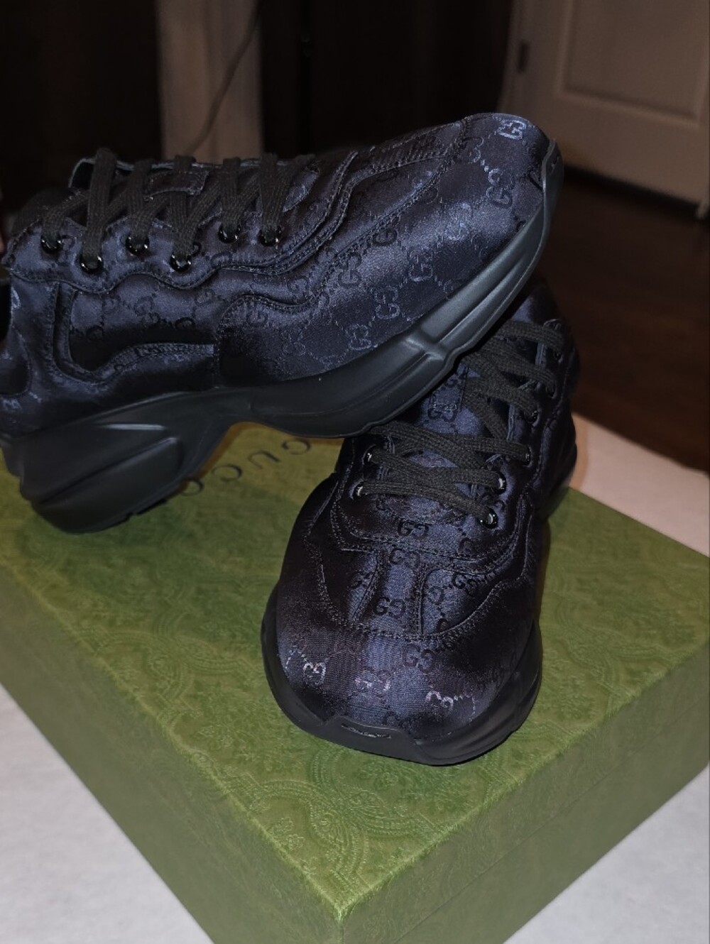 Gucci Black GG Satin Low-Top Sneakers - Picture 7 of 9